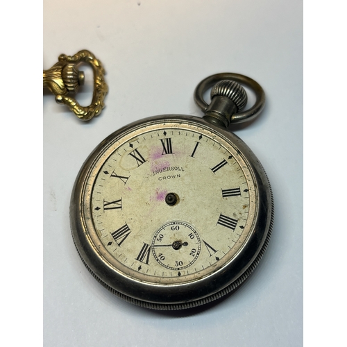 651 - FOUR VARIOUS POCKET WATCHES TO INCLUDE AN INGERSOL CROWN, WALTHAM, MARCEL ETC