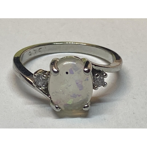 695 - A MARKED 925 OPALITE AND CUBIC ZIRCONIA RING SIZE O IN A PRESENTATION BOX