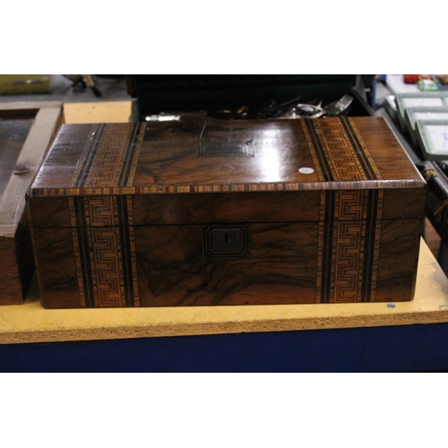 835 - AN INLAID WALNUT WRITING SLOPE