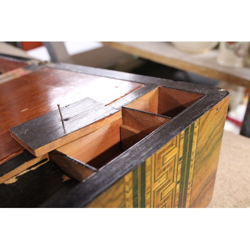 835 - AN INLAID WALNUT WRITING SLOPE