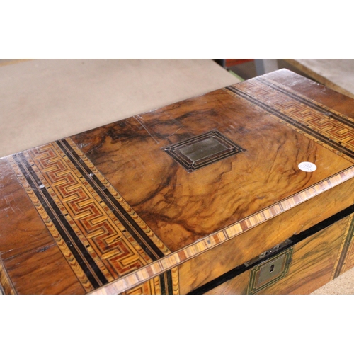 835 - AN INLAID WALNUT WRITING SLOPE