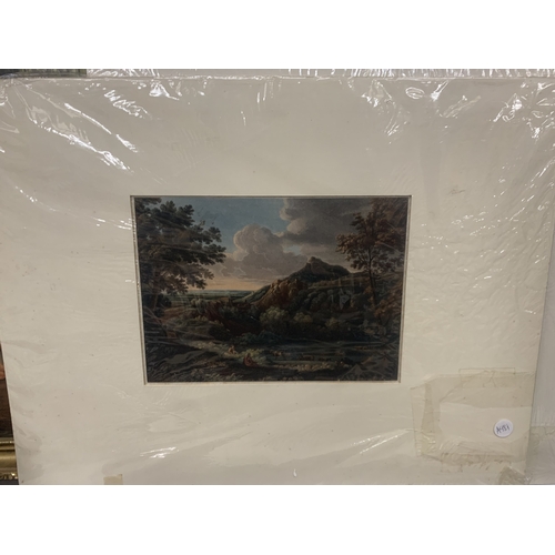 916 - TWO MOUNTED UNFRAMED PRINTS DEPICTING A LANDSCAPE SCENE AND A L'ENFANT CHERIE SCENE