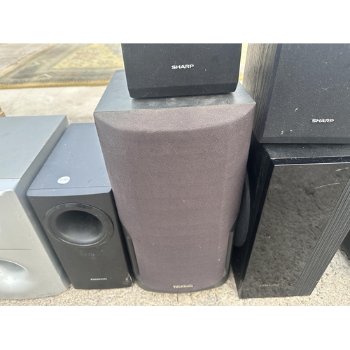 2403 - AN ASSORTMENT OF SPEAKERS AND SUB WOOFERS TO INCLUDE PANASONIC AND TECHNICS ETC