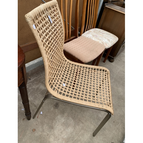 2714 - A STRINGED DINING CHAIR ON METAL FRAME