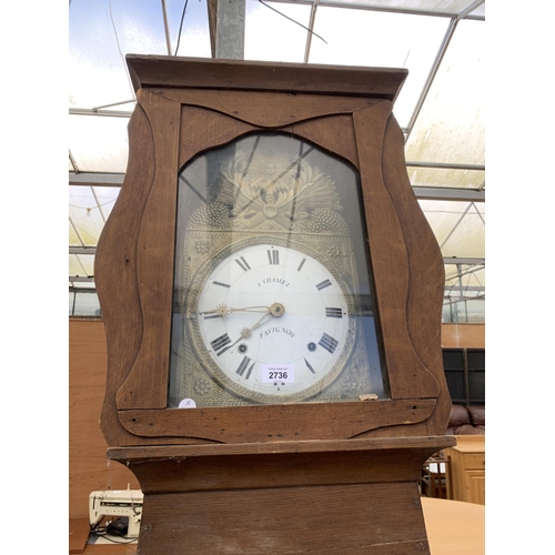 2736 - A CONTINENTAL LONG CASE CLOCK WITH ENAMEL DIAL, TWO WEIGHTS (J. CHAMEL, PAVIGNON), 86