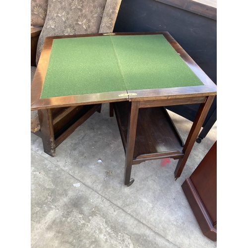 2767 - A MID 20TH CENTURY TWO TIER TROLLEY WITH FOLD OVER GAMES TOP