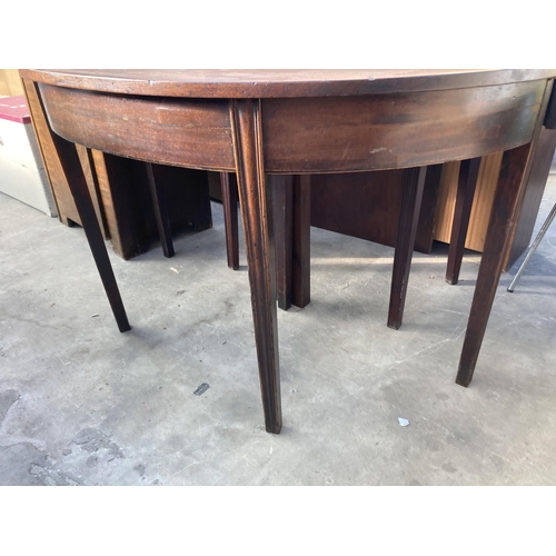 2792 - A PAIR OF GEORGE III MAHOGANY D END TABLES, WITH LATER LEAF AND ONE OTHER