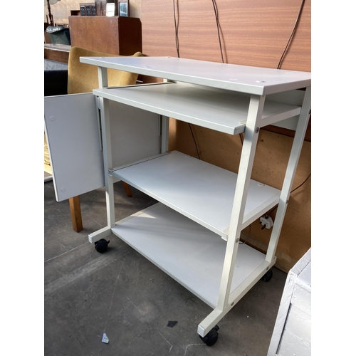 2796 - A MOBILE WORKSTATION ON CASTORS WITH DROP LEAF AND TWO PULL OUT SECTIONS