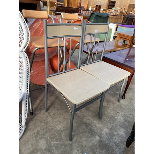 2804 - A PAIR OF FOLDING TALL STOOLS AND A PAIR OF METAL FRAMED DINING CHAIRS