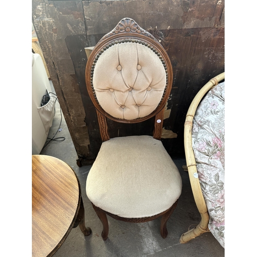 2812 - A WICKER AND BAMBOO CONSERVATORY CHAIR AND CONTINENTAL STYLE DINING CHAIR