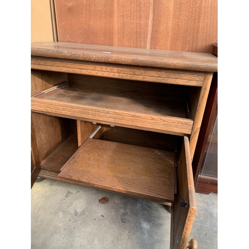 2873 - AN OAK STAND WITH ADJUSTABLE SWIVEL TOP