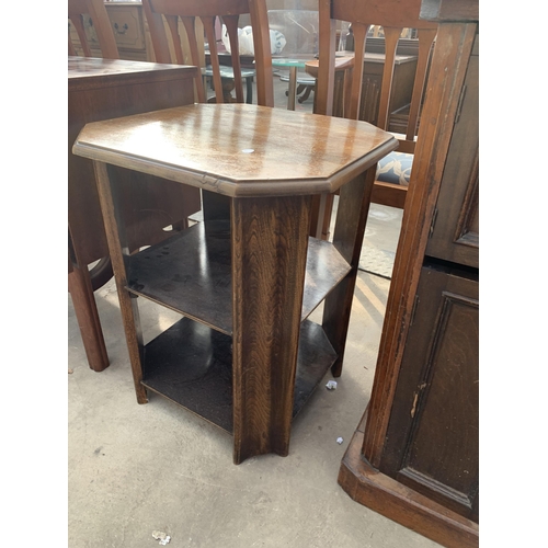 2875 - A VICTORIAN WALNUT AND BEECH FOUR DOOR CUPBOARD AND AND OAK THREE TIER OCCASIONAL TABLE