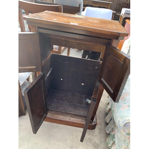 2875 - A VICTORIAN WALNUT AND BEECH FOUR DOOR CUPBOARD AND AND OAK THREE TIER OCCASIONAL TABLE