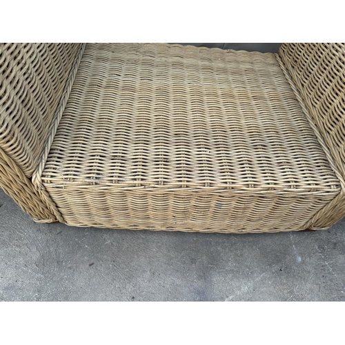 2896 - A RETRO TEAK AND WICKER GLASS TOP COFFEE TABLE, 33