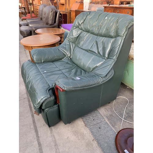 2932 - A GREEN LEATHER RECLINER CHAIR