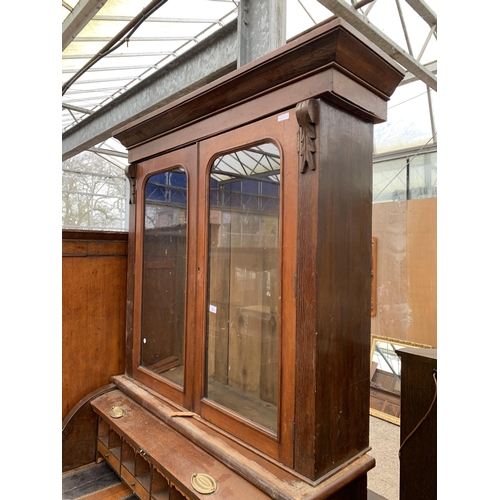 2981 - A VICTORIAN MAHOGANY CYLINDER TOP SECRETAIRE BOOKCASE, 51