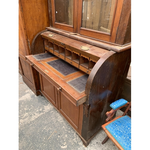 2981 - A VICTORIAN MAHOGANY CYLINDER TOP SECRETAIRE BOOKCASE, 51