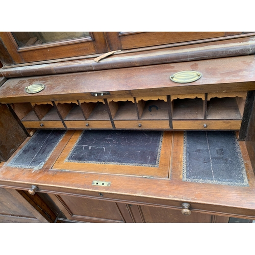 2981 - A VICTORIAN MAHOGANY CYLINDER TOP SECRETAIRE BOOKCASE, 51