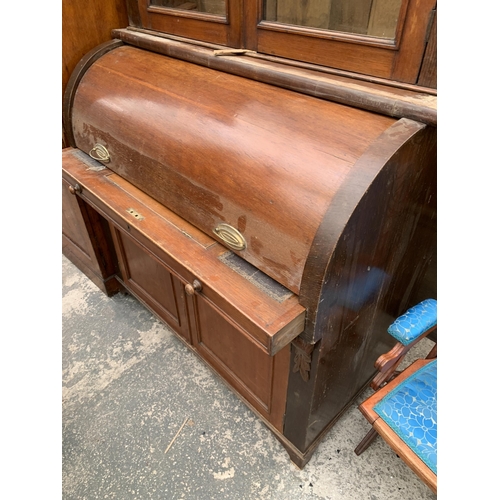 2981 - A VICTORIAN MAHOGANY CYLINDER TOP SECRETAIRE BOOKCASE, 51