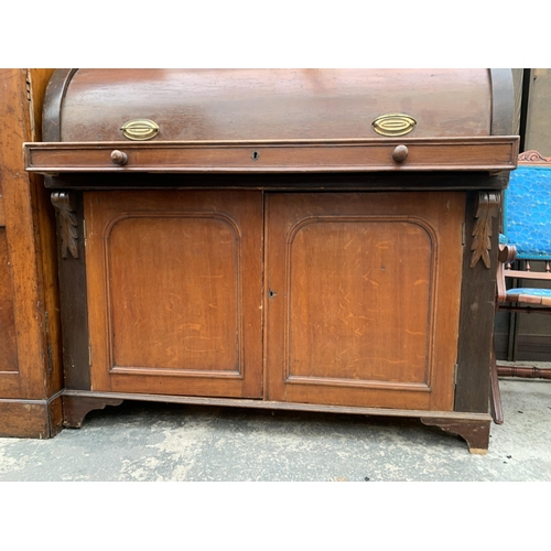 2981 - A VICTORIAN MAHOGANY CYLINDER TOP SECRETAIRE BOOKCASE, 51