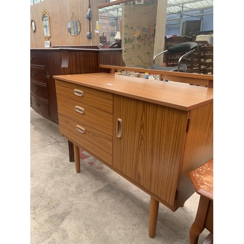 3054 - A SCHREIBER RETRO TEAK EFFECT DRESSING TABLE ENCLOSING THREE DRAWERS AND A CUPBOARD, 39