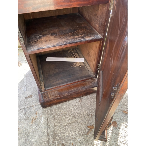 3078 - A VICTORIAN MAHOGANY PEDESTAL SIDEBOARD WITH BOW FRONT, SINGLE DRAWER AND SIDE CUPBOARD WITH CARVED ... 