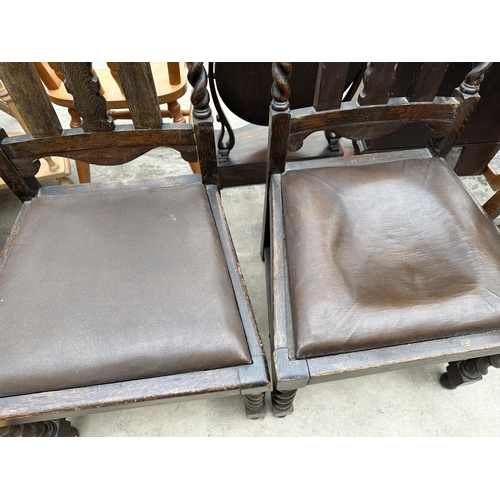 3146 - A PAIR OF OAK JACOBEAN STYLE HIGH BACK DINING CHAIRS WITH BARLEY TWIST LEGS AND UPRIGHTS