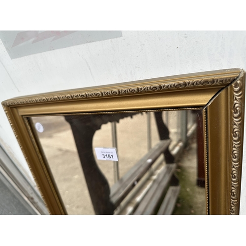 3181 - A GILT FRAMED WALL MIRROR, 46.5