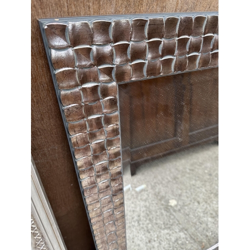 3187 - A MOSAIC BEVEL EDGE WALL MIRROR, 42