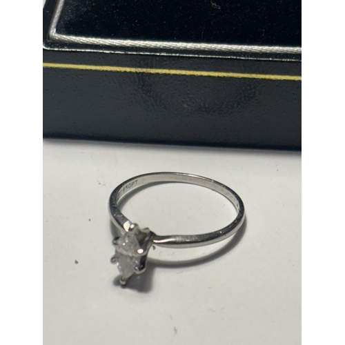 530 - A MARKED LSC 950PT RING WITH AN OVAL SHAPED TESTING TO DIAMOND STONE SIZE L/M IN A PRESENTATION BOX