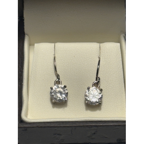 534 - A PAIR OF MARKED SILVER EARRINGS WITH SOLITAIRE CUBIC ZIRCONIAS IN A PRESENTATION BOX