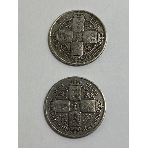 477 - TWO VICTORIAN SILVER FLORINS