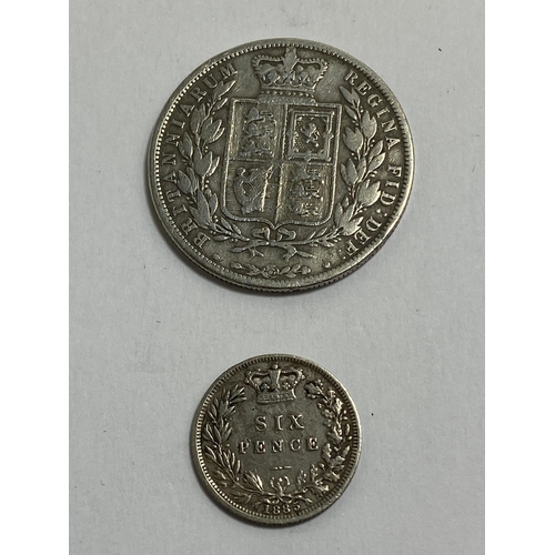 480 - A VICTORIAN SILVER HALF CROWN, 1887 AND SIXPENCE 1885