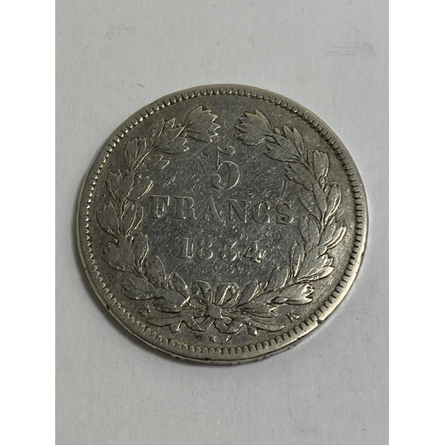 482 - A SILVER FRENCH 5 FRANCS, DATE 1834