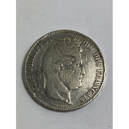 482 - A SILVER FRENCH 5 FRANCS, DATE 1834