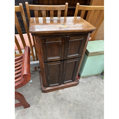 2718 - A VICTORIAN INLAID WALNUT AND BEECH FOUR DOOR CUPBOARD