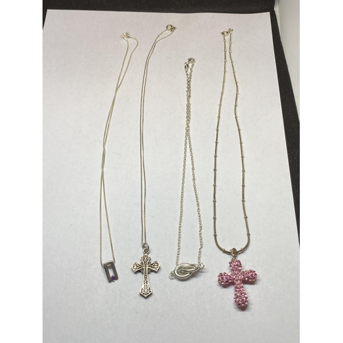 561 - FOUR SILVER NECKLACES WITH PENDANTS