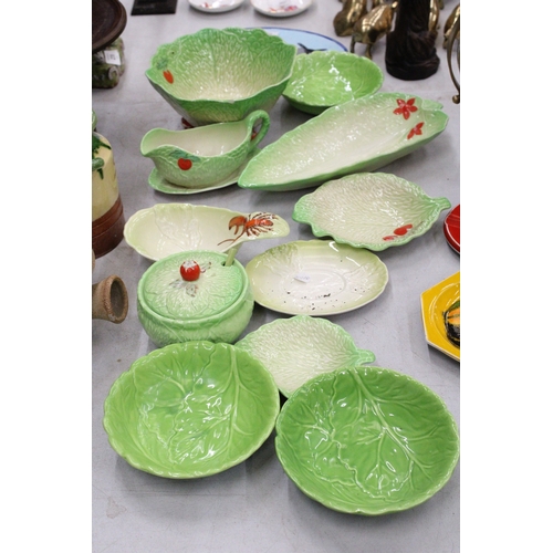 292 - A QUANTITY OF BESWICK WARE TO INCLUDE A LONG CABBAGE LEAF DISH, ETC., TOGETHER WITH A CARLTONWARE LO... 