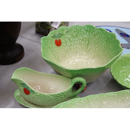 292 - A QUANTITY OF BESWICK WARE TO INCLUDE A LONG CABBAGE LEAF DISH, ETC., TOGETHER WITH A CARLTONWARE LO... 