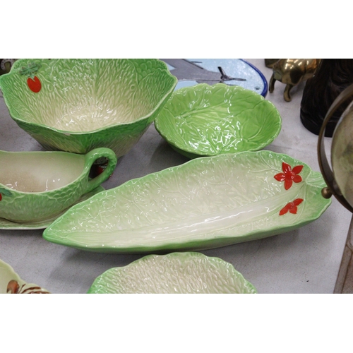 292 - A QUANTITY OF BESWICK WARE TO INCLUDE A LONG CABBAGE LEAF DISH, ETC., TOGETHER WITH A CARLTONWARE LO... 