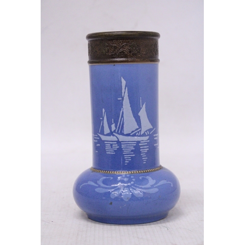 295 - A LOVATTS LANGLEY WARE STONEWARE VASE DEPICTING SHIPS IN A GLOSS FINISH