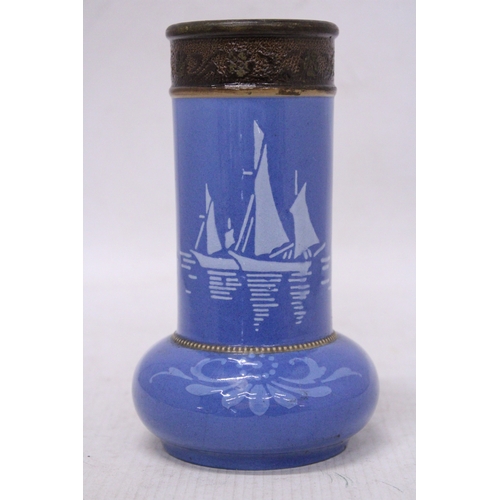 295 - A LOVATTS LANGLEY WARE STONEWARE VASE DEPICTING SHIPS IN A GLOSS FINISH