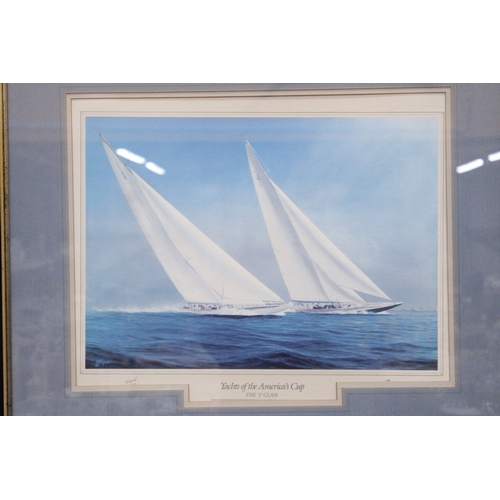 873 - A LARGE SIGNED, LIMITED EDITION, AMERICA'S CUP PRINT, 70CM X 86CM