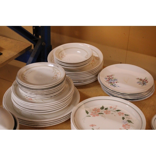 874 - A PART BILTON'S STAFFORDSHIRE DINNER SERVICE WITH A QUANTITY OF COLOROLL PLATES, A SIMSONS OVERSTONE... 