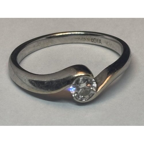 503 - A MARKED 18 CARAT WHITE GOLD RING WITH A O.25 SOLITAIRE DIAMOND ON A TWIST DESIGN SIZE O GROSS WEIGH... 