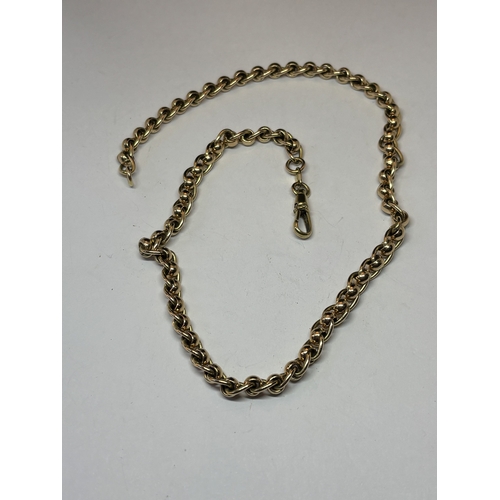 601 - A MARKED 9 CARAT GOLD BELCHER CHAIN NECKLACE WITH CLIP FASTEN GROSS WEIGHT 61.4 GRAMS