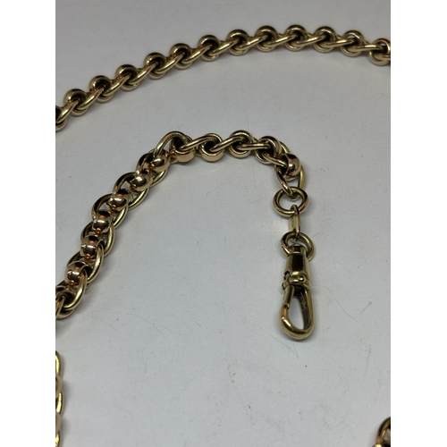 601 - A MARKED 9 CARAT GOLD BELCHER CHAIN NECKLACE WITH CLIP FASTEN GROSS WEIGHT 61.4 GRAMS