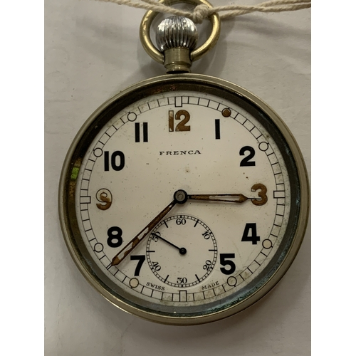 A VINTAGE 'FRENCA' MILITARY POCKET WATCH, WITH THE CROW'S FOOT MARK TO ...
