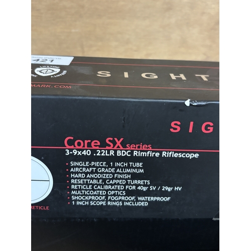 421 - A NEW AND BOXED SIGHTMARK CORE SX 3-9X40 .22 LR RIMFIRE RIFLESCOPE SM13066LR