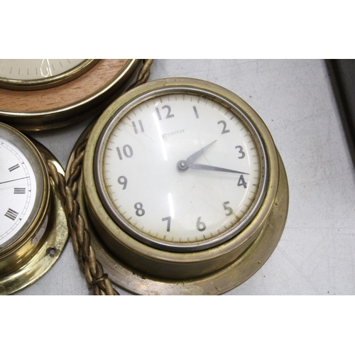 THREE VINTAGE CLOCKS TO INCLUDE BRASS SOWESTER BULKHEAD 8 DAY CLOCK ...